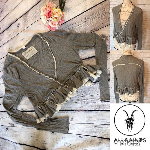 All Saints Tops - All Saints gray ruffled wrap crop top, size S
